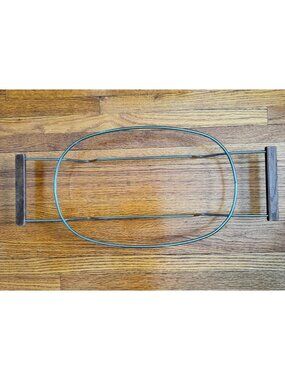 Oval Metal Casserole Dish Trivet Holder w/ Wood Handles MCM 15" x 8" Vintage 70s